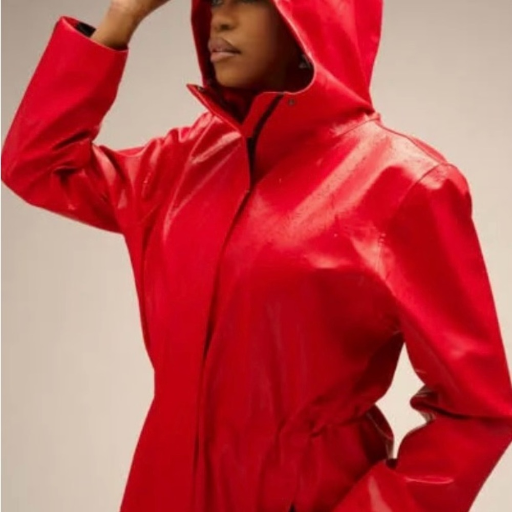 Crimson Red Hairbrella Rain Coat with Silk lined hat w/visor